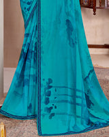 Vishal Prints Bondi Blue Printed Georgette Saree With Fancy Border