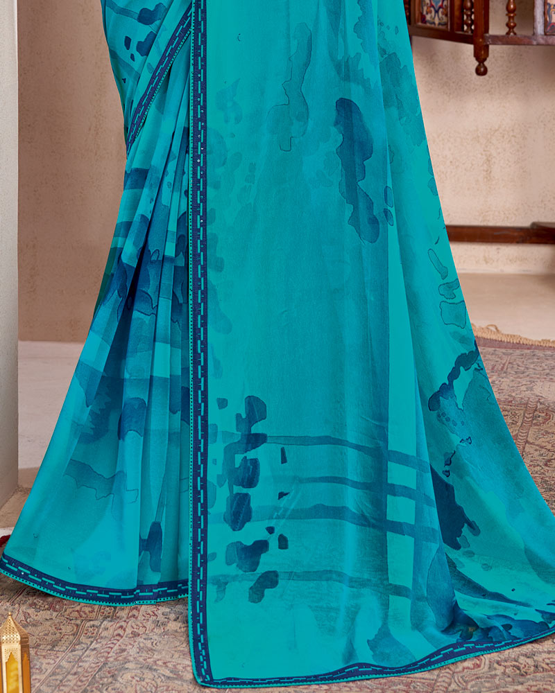 Vishal Prints Bondi Blue Printed Georgette Saree With Fancy Border