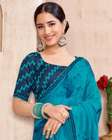 Vishal Prints Bondi Blue Printed Georgette Saree With Fancy Border