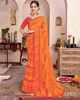 Vishal Prints Halloween Orange Printed Georgette Saree With Fancy Border