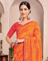 Vishal Prints Halloween Orange Printed Georgette Saree With Fancy Border