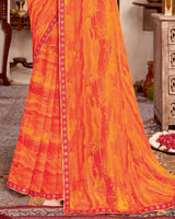 Vishal Prints Halloween Orange Printed Georgette Saree With Fancy Border