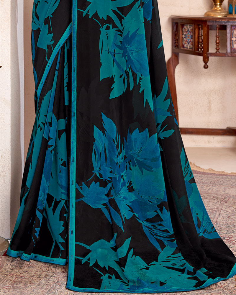Vishal Prints Jade Black Printed Georgette Saree With Fancy Border