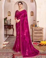 Vishal Prints Purplish Red Printed Georgette Saree With Fancy Border