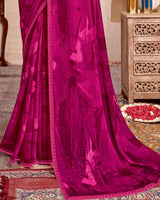 Vishal Prints Purplish Red Printed Georgette Saree With Fancy Border