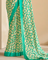 Vishal Prints Rama Green And Cream Georgette Saree With Border