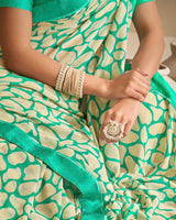 Vishal Prints Rama Green And Cream Georgette Saree With Border