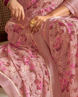 Vishal Prints Pink Georgette Saree With Floral Print And Satin Border