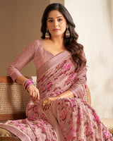 Vishal Prints Pink Georgette Saree With Floral Print And Satin Border