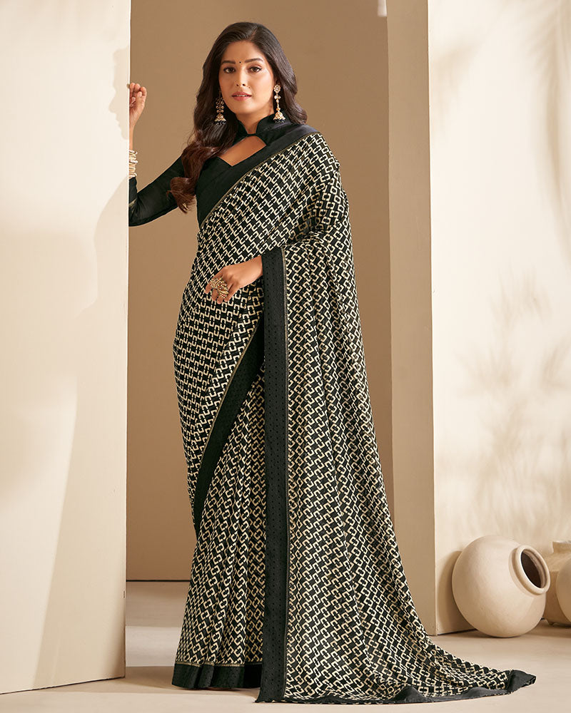 Vishal Prints Black Printed Georgette Saree With Border