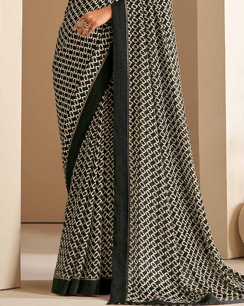Vishal Prints Black Printed Georgette Saree With Border