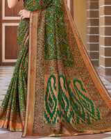 Vishal Prints Dark Aqua Green Printed Brasso Saree With Border
