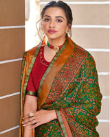 Vishal Prints Dark Aqua Green Printed Brasso Saree With Border