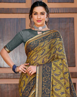 Vishal Prints Jasmine And Grey Printed Brasso Saree With Border
