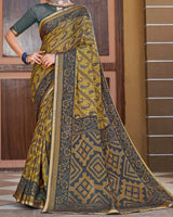 Vishal Prints Jasmine And Grey Printed Brasso Saree With Border