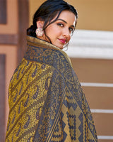 Vishal Prints Jasmine And Grey Printed Brasso Saree With Border