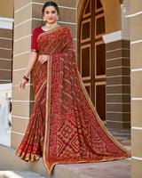 Vishal Prints Red Wine Printed Brasso Saree With Border