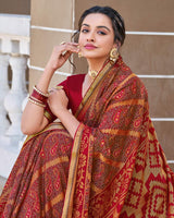 Vishal Prints Red Wine Printed Brasso Saree With Border