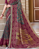 Vishal Prints Wine Berry Printed Brasso Saree With Border