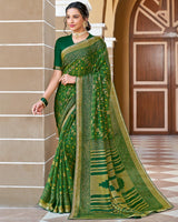Vishal Prints Green Printed Brasso Saree With Border
