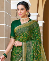 Vishal Prints Green Printed Brasso Saree With Border