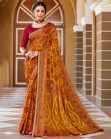 Vishal Prints Orange Printed Brasso Saree With Border