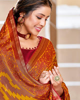 Vishal Prints Orange Printed Brasso Saree With Border