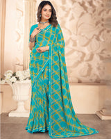 Vishal Prints Pacific Blue Printed Georgette Saree With Fancy Border