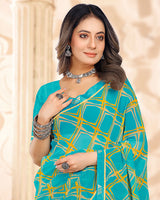 Vishal Prints Pacific Blue Printed Georgette Saree With Fancy Border