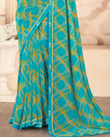 Vishal Prints Pacific Blue Printed Georgette Saree With Fancy Border