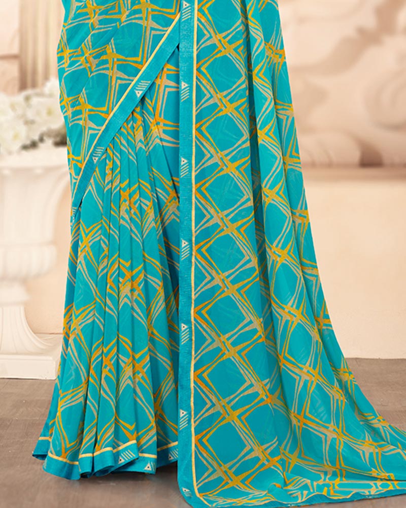 Vishal Prints Pacific Blue Printed Georgette Saree With Fancy Border