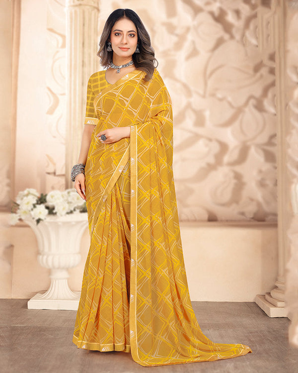 Vishal Prints Yellowish Orange Printed Georgette Saree With Fancy Border