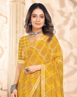 Vishal Prints Yellowish Orange Printed Georgette Saree With Fancy Border