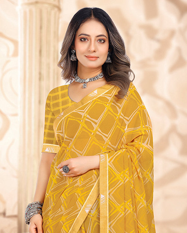 Vishal Prints Yellowish Orange Printed Georgette Saree With Fancy Border