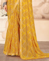 Vishal Prints Yellowish Orange Printed Georgette Saree With Fancy Border
