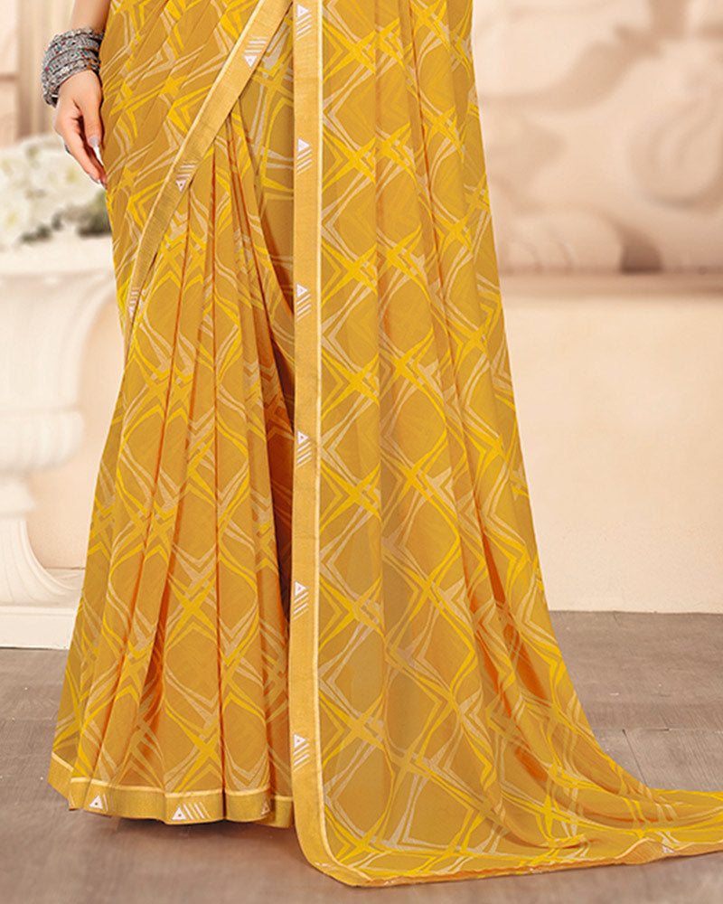 Vishal Prints Yellowish Orange Printed Georgette Saree With Fancy Border