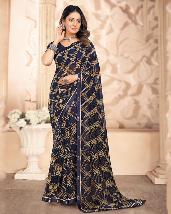 Vishal Prints Purple Printed Georgette Saree With Fancy Border