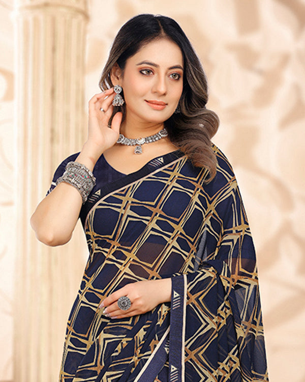 Vishal Prints Purple Printed Georgette Saree With Fancy Border