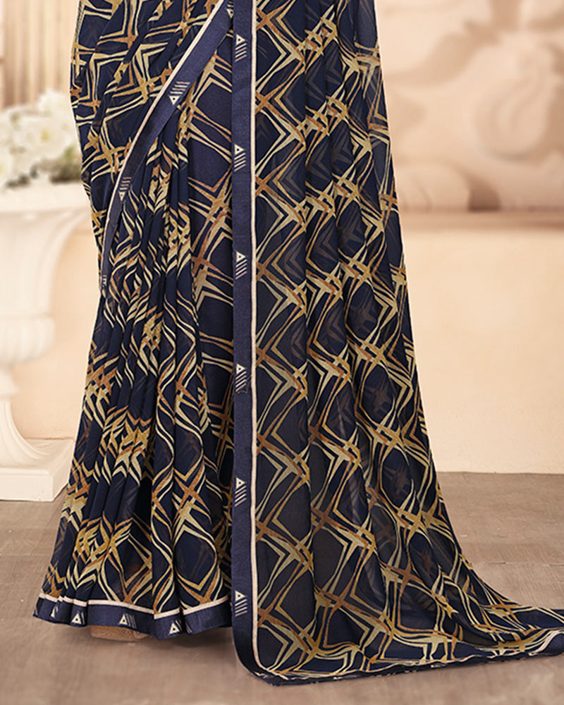 Vishal Prints Purple Printed Georgette Saree With Fancy Border