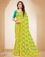 Vishal Prints Bright Yellow Printed Georgette Saree With Fancy Border