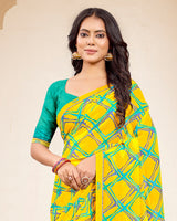 Vishal Prints Bright Yellow Printed Georgette Saree With Fancy Border