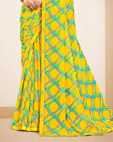 Vishal Prints Bright Yellow Printed Georgette Saree With Fancy Border