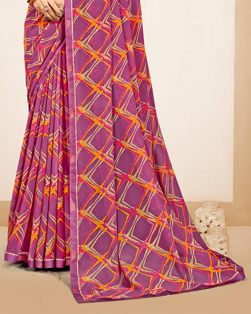 Vishal Prints Light Plum Printed Georgette Saree With Fancy Border