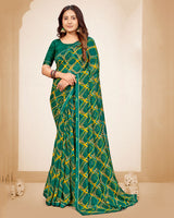 Vishal Prints Bottle Green Printed Georgette Saree With Fancy Border