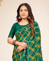 Vishal Prints Bottle Green Printed Georgette Saree With Fancy Border