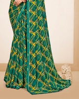 Vishal Prints Bottle Green Printed Georgette Saree With Fancy Border