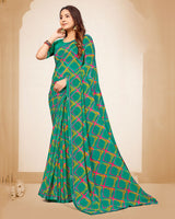 Vishal Prints Jade Green Printed Georgette Saree With Fancy Border