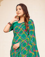 Vishal Prints Jade Green Printed Georgette Saree With Fancy Border