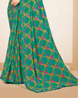 Vishal Prints Jade Green Printed Georgette Saree With Fancy Border