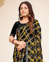 Vishal Prints Smokey Black Printed Georgette Saree With Fancy Border
